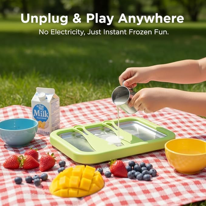 Rolled Ice Cream Maker Kit, At-Home Rolled Ice Cream Machine with Instant Freeze Tray & 2 Scrapers, DIY Rolled Ice Cream Tray for Kids & Adults, Stainless Steel Frozen Dessert Maker (Pink)