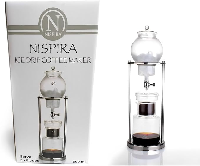 Nispira Luxury Ice Cold Brew Dripper Coffee Maker in Stainless Steel and Borosilicate Glass, 600 ml Silver