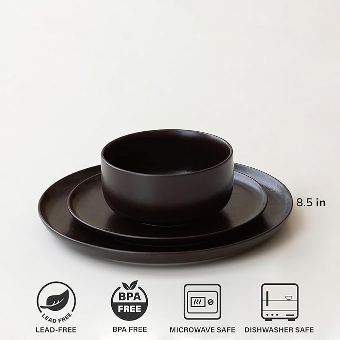 WENSHUO Dinner Plates Set of 6, Chip and Scratch Resistant (Ink Spot Brown, 8.5 Inch)