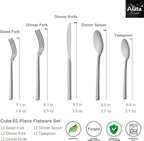 Alata Cube 65-Piece Forged Stainless Steel Flatware Set Cutlery Set with Utensil-Serving Set, Silverware Set Service for 12, Mirror Finish, Dishwasher Safe