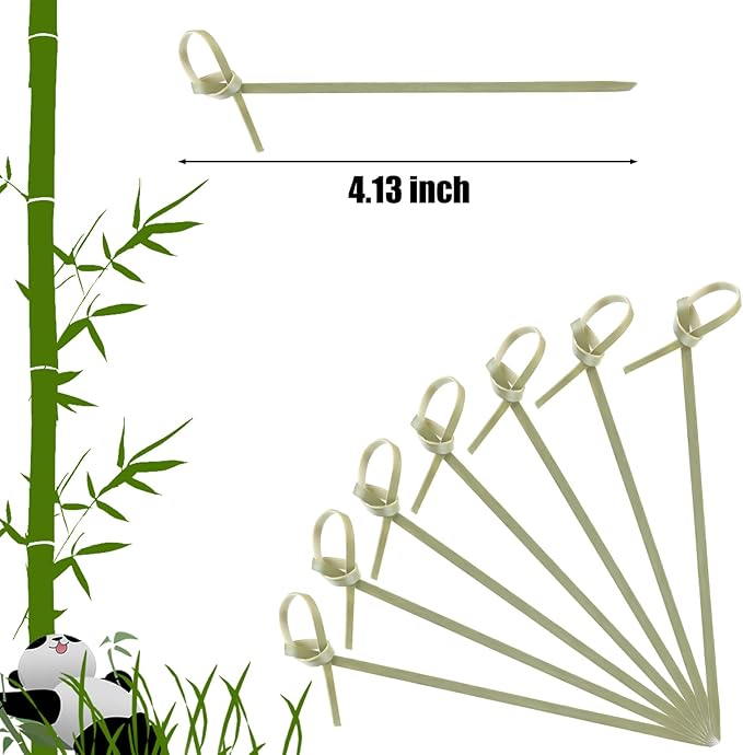 Nuogo 2000 Pcs Bamboo Cocktail Picks 4.13 Inch Bamboo Skewers Fruit Toothpicks for Appetizers Drink Garnish Sticks Handmade Food Pick with Looped Knot for Party Bar Snacks Sandwiches Drinks