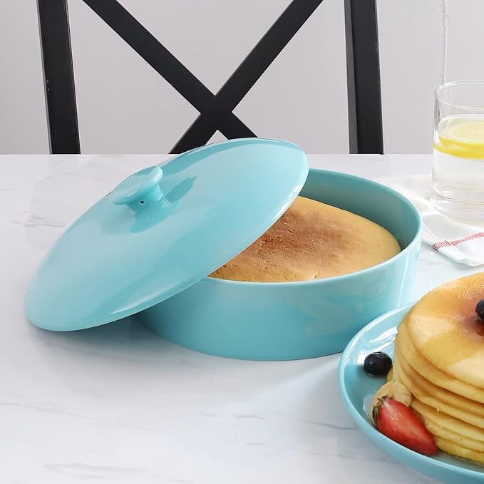 Sweese Ceramic Tortilla Warmer - Holds 12 Tortillas, Microwave & Oven Compatible, Elegant Turquoise Tortilla Holder with Lid for Taco Nights, Pancakes, Waffles - Durable & Easy to Clean