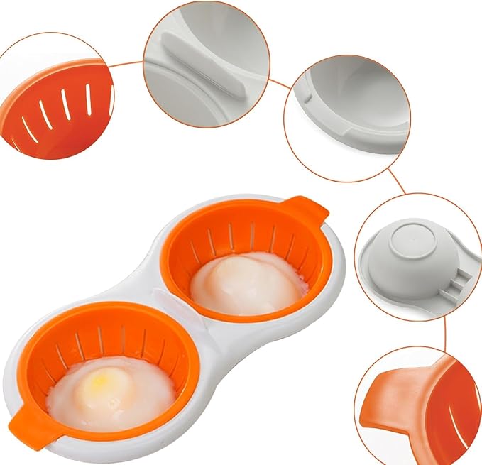 Microwave Egg Poacher 2 Eggs, Double Layer Egg Boiler for Microwave 2 Cavity Eggs Poacher Steamer Boiled Egg Cup Mold Microwave Boiled Eggs Maker for Egg Boiler Hamburg Sandwiches (Yellow+Accessories)