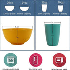 40Pack plates and bowls sets for kids - Unbreakable wheat straw dinnerware sets service for 8 - Alternative plastic 40pcs dish sets for kitchen, camping and indoors dinning - (Colorful)