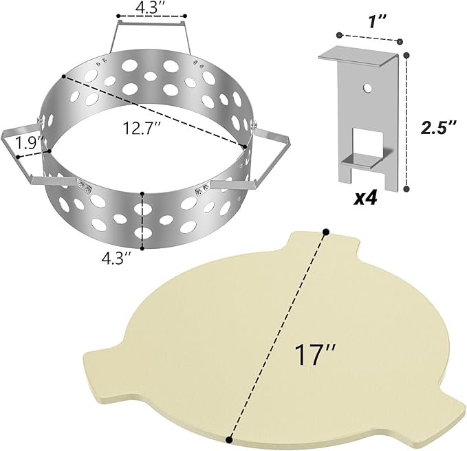 Skyflame Charcoal Heat Controller for 22”/26” Kettle Grills, Stainless Steel BBQ Smoking Gilling Kit with Ceramic Heat Deflector Plate - U.S. Design Patent, Turns Your Charcoal Grill Into a Smoker