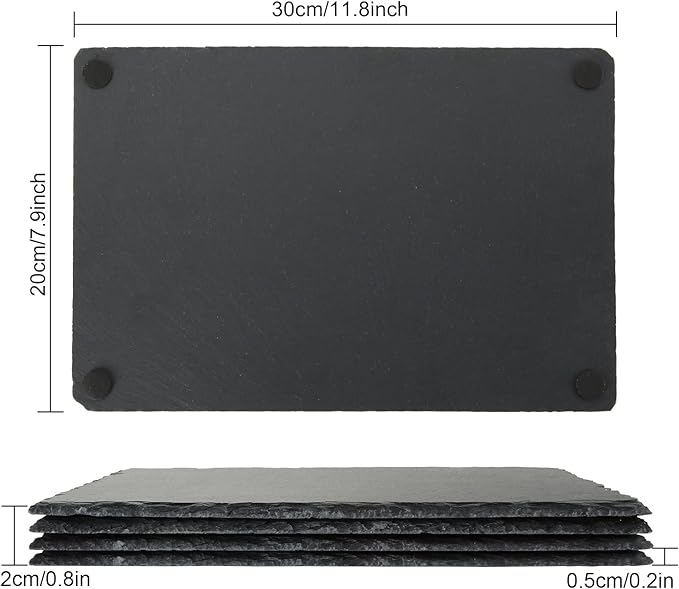 4 PCS 12x8 Inch Slate Cheese Board - Natural Black Stone Slate Charcuterie Boards Serving Tray - Gourmet Serving Platter Tray for Meat Cheese Sushi Bread Pastry Appetizers