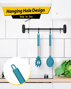 Silicone Pasta Fork and Cooking Spoon Set, Non Stick Kitchen Utensils for Cooking,Stirring,Serving Spaghetti, Soup, Sauce (BLUE)