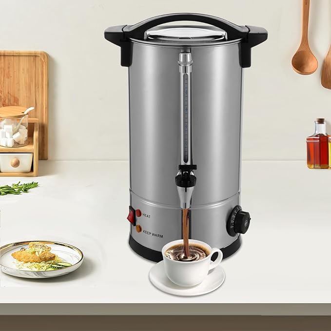 Coffee Urn, 160 Cup Coffee Percolator Commercial Coffee Maker, 25L Stainless Steel Coffee Maker Hot Water Beverage Dispenser Electric Coffee Urn For Catering, Wedding, Party (25L)