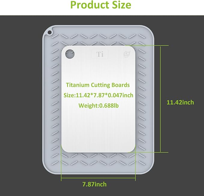 Titanium Cutting Board, 100% Pure Titanium Cutting Boards for Kitchen, Double-Sided Food-Grade Chopping Board for Meat, Vegetables & Fruits, Dishwasher-Friendly (11.42''X7.8'')