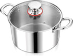 P&P CHEF 6 Quart Tri-Ply Stainless Steel Stock Pot, 6 Qt Stockpot Pasta Cooking Pot with Visible Lid for Soup Vegetable, Induction Cookware for All Stoves, Sturdy & Double Handle, Dishwasher Safe