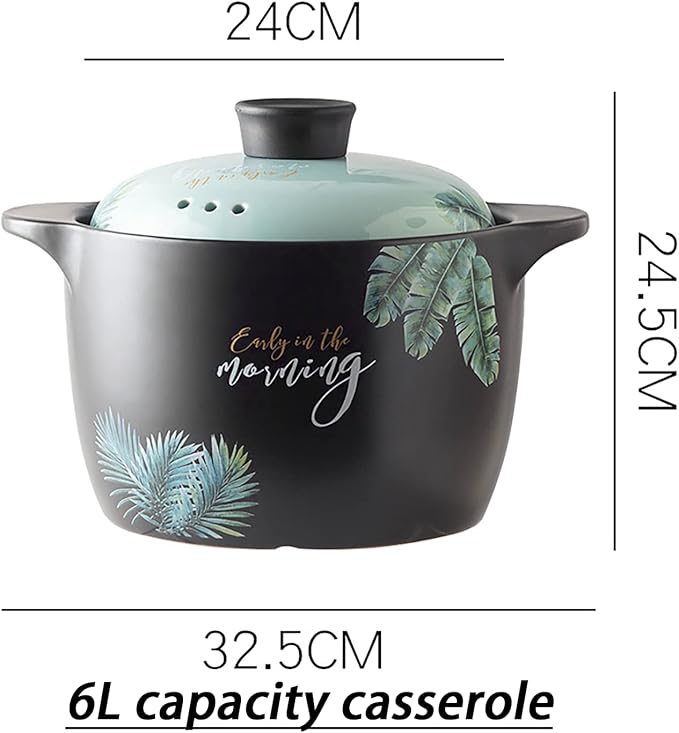 Ceramic Pot Clay Pot For Cooking Casserole Dish, 6L, White, Earthenware, Ceramic, Round, With Lid