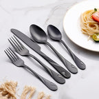 Black Silverware Set for 6, 30-Piece Stainless Steel Flatware Set, Shiny Black Metal Cutlery Set, Include Fork, Knife and Spoon Set, Dishwasher Safe