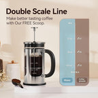 BAYKA 34oz French Press Cold Brew Coffee Maker, Heat and Cold Resistant Thickened Borosilicate Glass Stainless Steel Coffee Press, Iced Coffee Pot Tea Pitcher for Kitchen Travel Camping,1 Liter,Silver