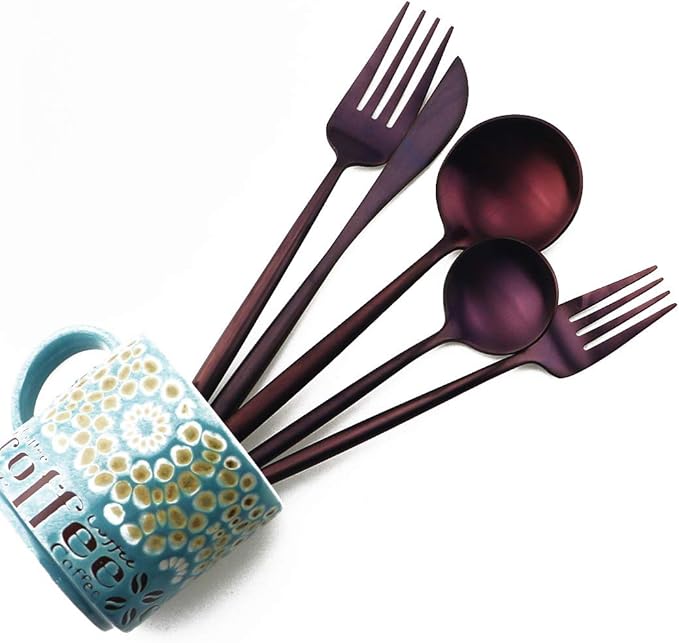 Gugrida 20-Piece 18/10 Stainless Steel Flatware Silverware, Luxury Dinnerware Set Travel Cutlery Tableware Include Knife Fork Spoon Service for 4,Healthy & Eco-Friendly Dishwasher Safe (Purple Matte)