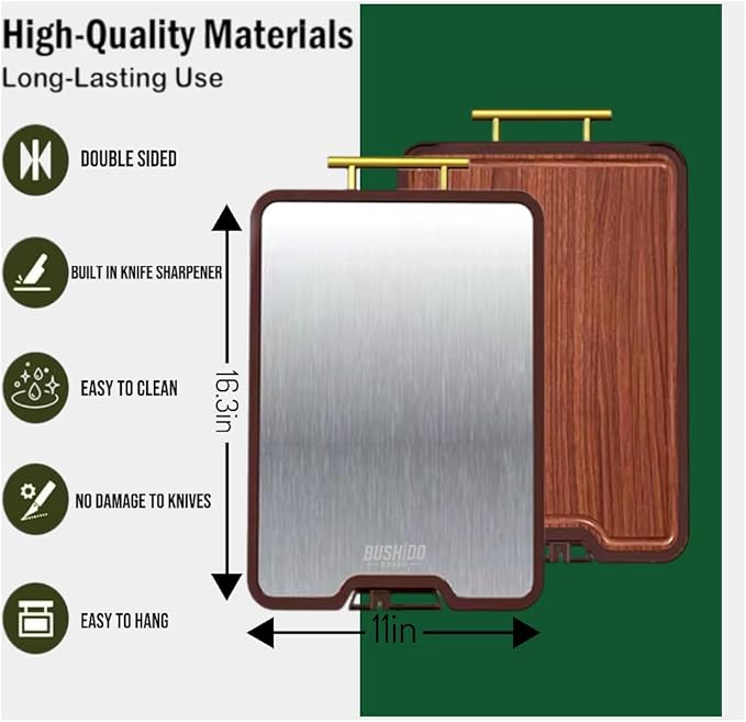 Titanium Cutting Board Double Sided, Wood Cutting Board for kitchen, GR1 Titanium & Walnut Wood Large Chopping Board for meat with Juice Groove for Meat & Veggies. 16.3”x11”x1”