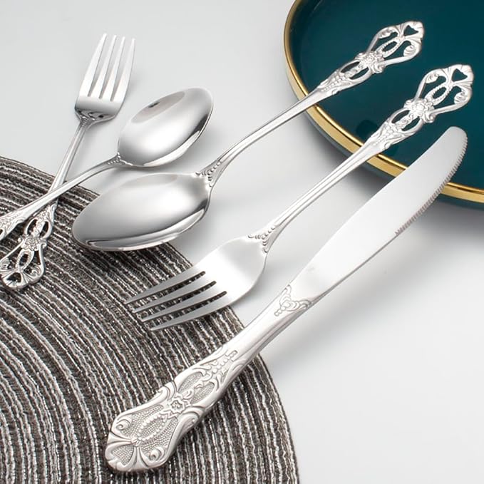 20-Piece Stainless Steel Flatware Set, Silver Silverware Set Service for 4, Cutlery Utensils Set, Include Fork Knife Spoon Set, Dishwasher Safe
