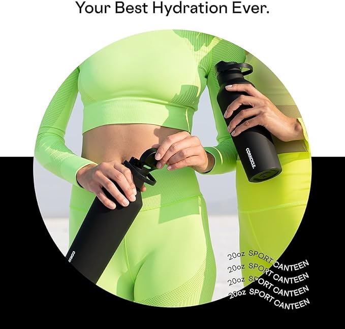 Corkcicle Sport Canteen Insulated Tumbler, Gloss Black, 20 oz – Reusable Water Bottle Keeps Beverages Cold for 25 Hours & Hot 12 Hours – Cupholder Friendly Tumbler with Screw-On Cap