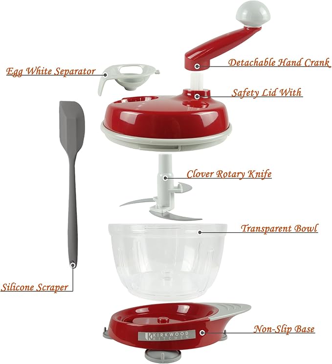 KIRKWOOD KITCHEN Multi-function Manual Food Processor Kitchen Meat Grinder Vegetable Chopper, Slicer Spinner Dicer for Fruits, Herbs, Lettuce, Salad Foods