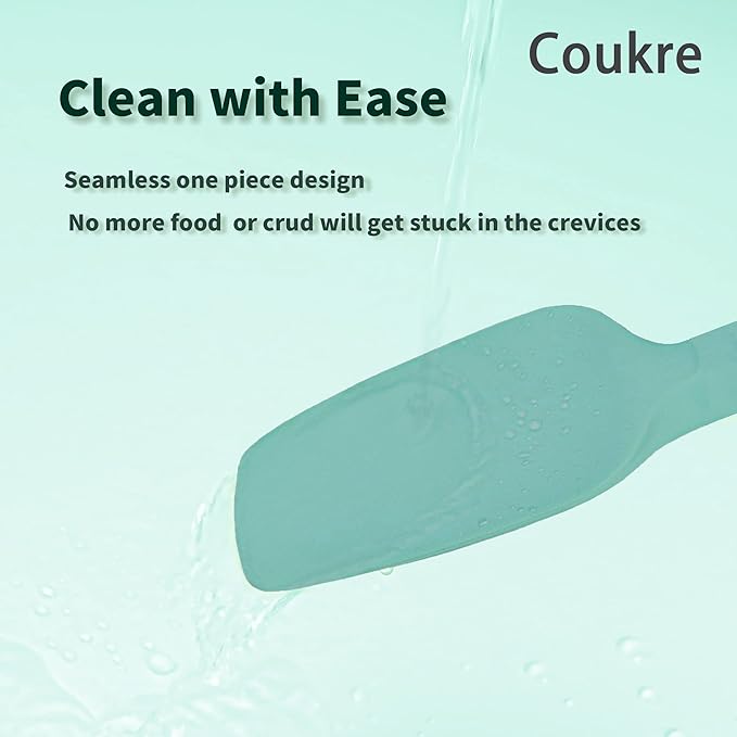 Coukre Silicone Spatula Set of 5,High Temperature Resistant, Food Grade Silicone, Dishwasher Safe, for Baking, Cooking (Pure Aqua Green)