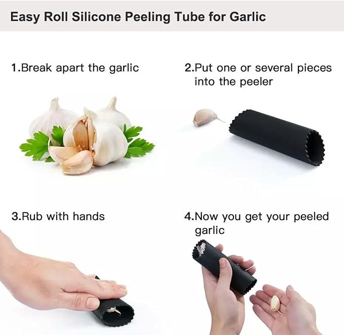 Garlic Crusher/Mincer/Grater/Chopper/Smasher with Silicone Peeler and Brush