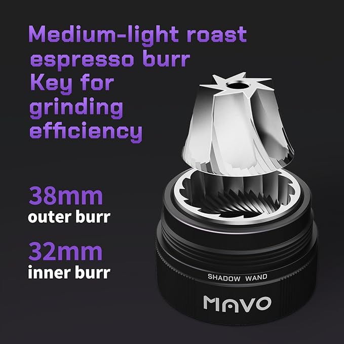 MAVO Manual Coffee Grinder, Shadow Wand Hand Coffee Grinder, Capacity 25g with CNC Stainless Steel Pentagon Conical Burr, Adjustable Setting, Burr Coffee Bean Grinder for Pour Over, Espresso (Black)