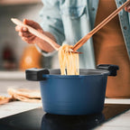 ACTIV CUISINE 8.5qt Pasta Pot with Strainer Lid, Cast Aluminum Stockpot Multipot, Nonstick Ceramic Coating make Cleanup easy with Tempered Glass Lid, Dishwasher Safe, Induction, Blue