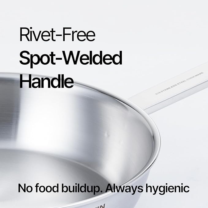 10.2-Inch 316 Stainless Steel Frying Pan, 5-Ply Saute pan, Deep Skillet, Induction Cookware, Dishwasher Safe & Oven Safe, Professional Cookware