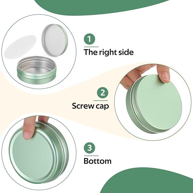 YQ 24 Pack 4 oz Tins for Salves, Round Aluminum Metal Tin with Lids, Empty 4oz Tin Containers Food Storage Containers, Salve Tins with Lids and Labels for Cosmetic, Balm, Candle, Candy(Light Green)