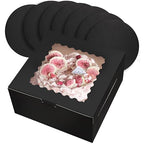 qiqee 10x10x5 Cake Box, 18 Sets Black Cake Box with Window ＆ 18 Sets 10" Black Cake Round Boards, 10inch Cake Containers