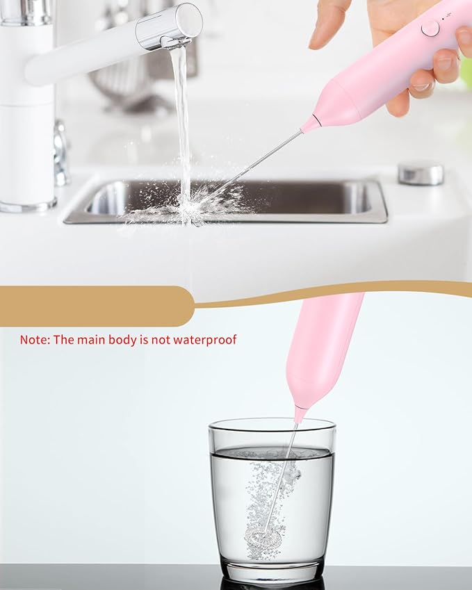 CIRCLE JOY Milk Frother Handheld Rechargeable Milk Foamer Electric Mini Drink Mixer with Stainless Steel Whisk for Coffee, Cappuccino, Lattes, Frappe, Matcha and Hot Chocolate, Pink