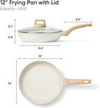 CAROTE 12 Inch Non Stick Frying Pan with Lid,White Granite Nonstick Skillet Omelet Pans, Egg Pan Granite Cookware, PFOS & PFOA Free