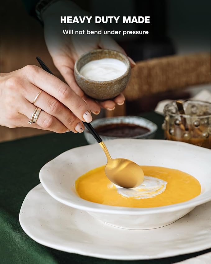 EUIRIO 40-Piece Modern Matte Silverware Set, Black Gold Flatware Set for 8, Premium Stainless Steel Cutlery Set with Forks Spoons and Knives, Heavy Duty Kitchen Utensil Sets, Dishwasher Safe