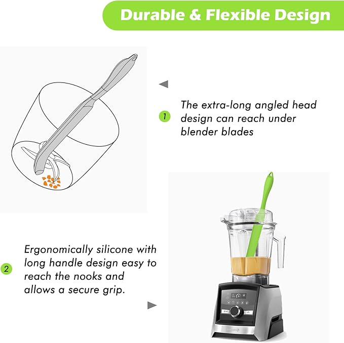 Silicone Blender Spatula for Vitamix Blade Scraper - Easy to Reach Under Blender Blades and Edges, Silicone Rubber Grip with Hanging Holes Reusable (Green)