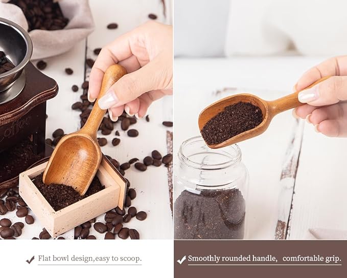 Wooden Coffee Scoop for Ground Coffee,4pcs Coffee Measuring Scooper for Beans Powder Tea Shovel,Small Wood Spoons Multipurpose for Jars Canisters,Kitchen Spice Pepper Condiment Powder Shovel