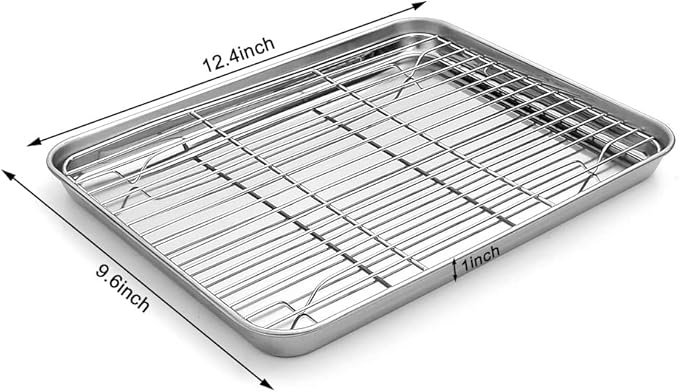 MCIRCO 6 Piece Stainless Steel Baking Sheet with Rack with Silicone Baking Mat Set (2 Pans + 2 Racks + 2 Mats), 12.4 x 9.6 x 1 Inch Cookie Sheet with Cooling Rack, Easy Clean