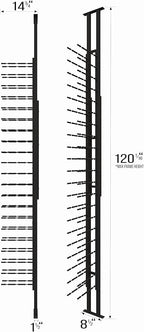 Ultra Wine Racks Floor-to-Ceiling Mount Display (1 Side, Triple Deep, Black, Holds 63 Wine Bottles) - Modern Metal Wine Storage for Wine Cellars, Home Bars, Kitchens, and Dining Rooms