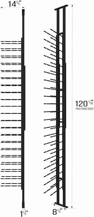 Ultra Wine Racks Floor-to-Ceiling Mount Display (1 Side, Triple Deep, Black, Holds 63 Wine Bottles) - Modern Metal Wine Storage for Wine Cellars, Home Bars, Kitchens, and Dining Rooms