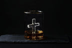 Crucifix Whiskey Glass – Premium Christian Cross Religious Glass, Old Fashioned Glass, Liquor – Luxurious Gold Rim – Home Bar Accessories Ideal for Man Cave, Fun Gift, Christian Gift, Religious Gift