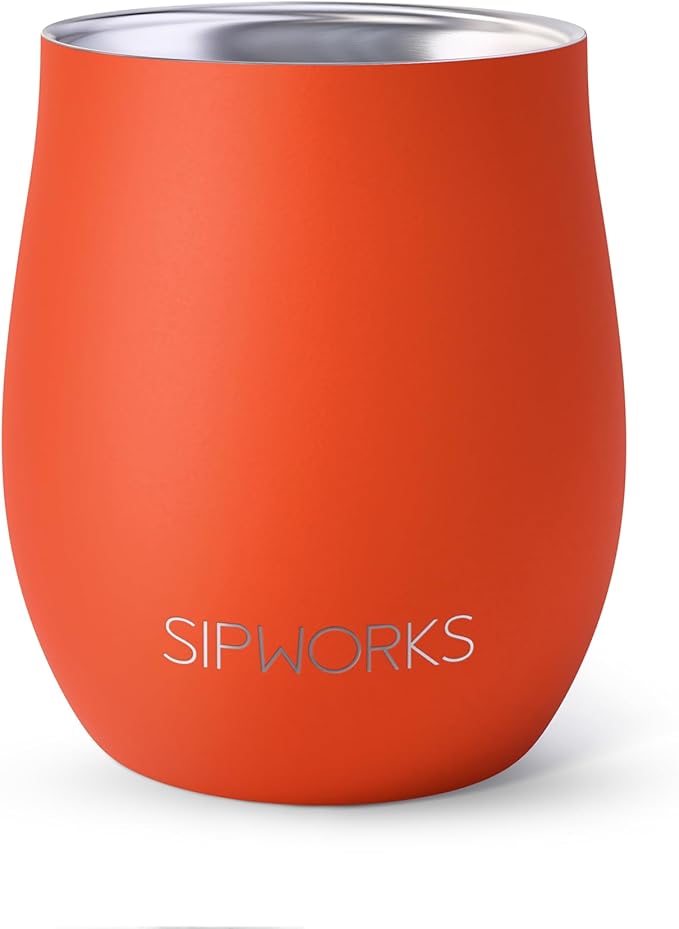 Sipworks Insulated Whiskey Tumbler - 8 oz Stainless Steel Bourbon Lowball Tumbler with Double Walled Vacuum Insulation - Spill Resistant Cocktail Nosing Glass Mug | Travel & Parties - Burnt Orange
