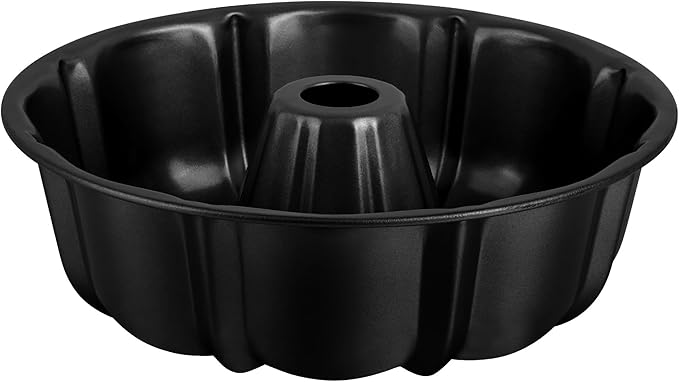 E-far 10 Inch Tube Cake Pan, Nonstick Fluted Pan for Baking Pound Cake, Heavy Duty Carbon Steel Round Baking Mold, Easy Release & Easy to Clean, 10 Cup, Black