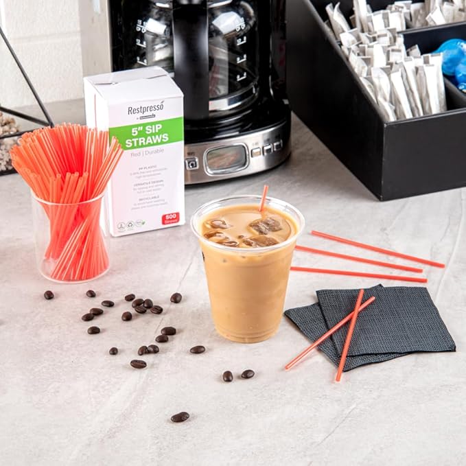 Restaurantware Restpresso 5 Inch Cocktail Stirrers 500 Disposable Coffee Stirring Rods - Premium Odorless Red Plastic Stirrers For Coffee For Hot And Cold Drinks For Bars Or Offices