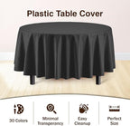 Exquisite Party Solids 12-Pack Premium Plastic Tablecloth 84in. Round Table Cover - Black