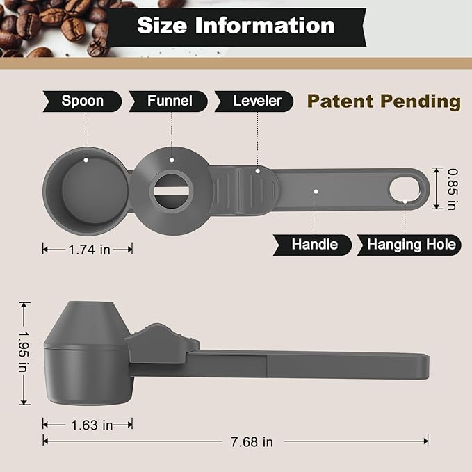 Coffee Scoop & Funnel for Reusable K Cup Refillable Coffee Pods, Coffee Measuring Spoon 2 Tablespoon Capacity, Scoop with Funnel for Ground Coffee, Protein Powder, Tea (Grey, 1 Pack)