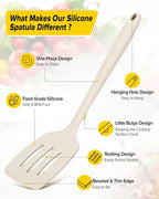 Pack of 2 Silicone Spatula Turners, Non Stick Slotted Kitchen Spatula Set, Heat Resistant BPA Free Kitchen Utensils, One-Piece Design, Suitable for Flipping Fish, Eggs, Steak, Pancakes(KHAKI)