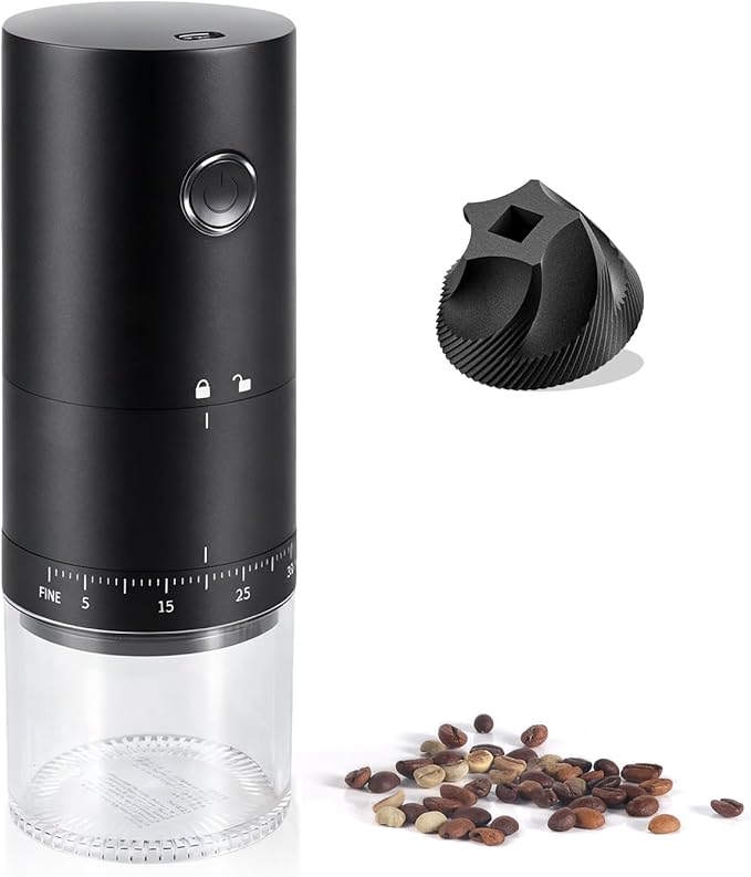 Lamido 2026 New Upgrade Portable Electric Coffee Grinder with Ceramic Burr - 38 Adjustable Grind Settings - 1.8X Faster Grinding - 2000 mAh Rechargeable for Espresso, Travel - Black