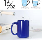 Smilatte 16 OZ Porcelain Coffee Mugs, Classic Blank Ceramic Cup with Large Handle for Tea Latte Cappuccino, Set of 4, Blue