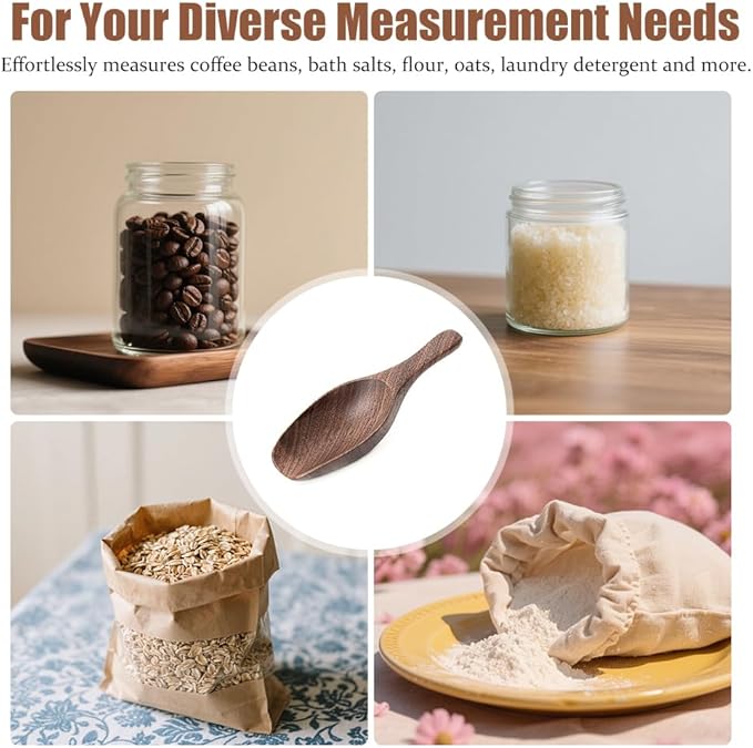 Black Walnut Coffee Scoop for Ground Coffee, Loose Tea & Bath Salts, 1 Tablespoon/15ml, Multi-Purpose Kitchen Scooping Tool for Jars, Canisters & Coffee Brewing Accessories(1pcs)