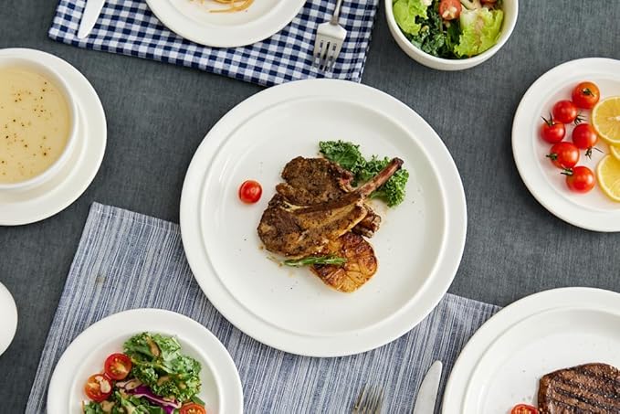 9-inch Porcelain Dinner Plate Set of 6 - Microwave, Oven and Dishwasher Safe, Scratch Resistant. (9-inch White)