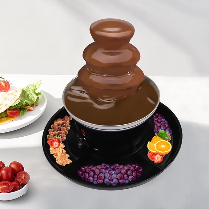 3 Tier Chocolate Fondue Fountain, 40W Stainless Steel Chocolate Fondue Fountain Machine Electirc Chocolate Fondue Set with Fruit Plate for Birthday Party Wedding Celebration