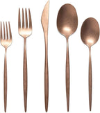 Luxury Vintage Flatware 20-Piece Set – Service for 4, Premium Stainless Steel with Weighted Handles, Aged Heirloom Finish, Dishwasher Safe, Elegant and Modern Cutlery (Vintage Copper)